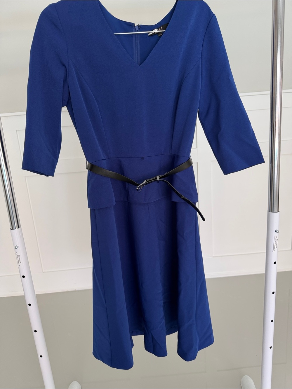 Alex Marie Royal Blue V-Neck Midi Dress with Black Belt